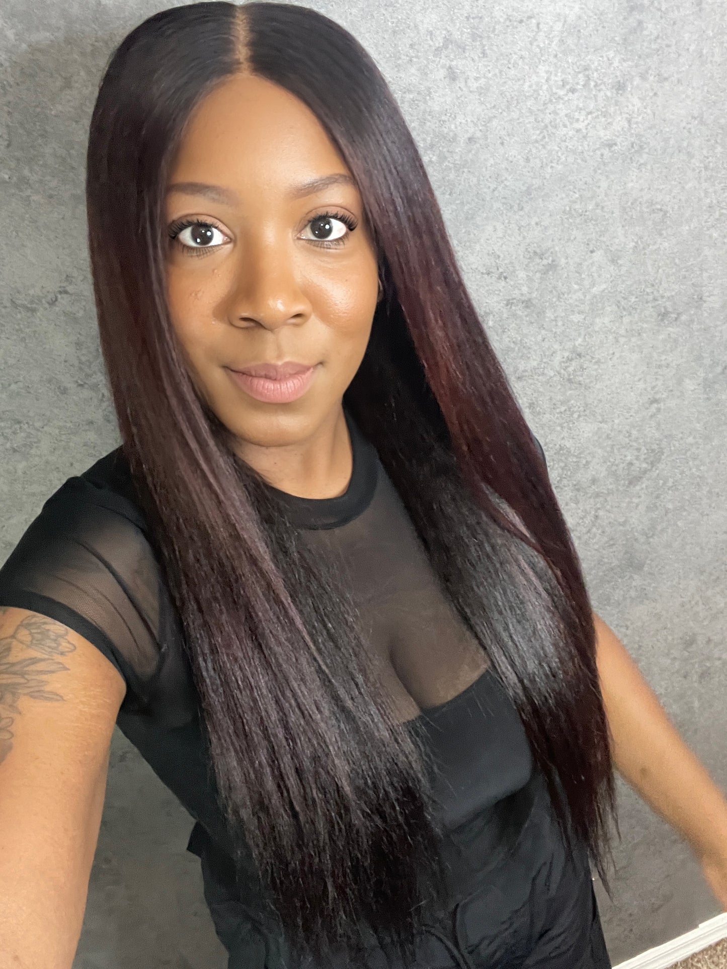 Kinky Straight Wig – 5x5 Closure | 26” | Burgundy Wine Tone