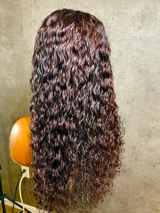 Red Tinted Deep Wave Wig – 5x5 Closure | 20”/22