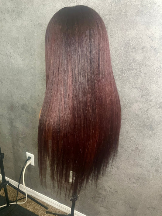 Kinky Straight Wig – 5x5 Closure | 26” | Burgundy Wine Tone